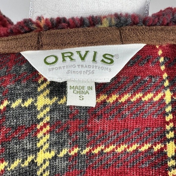 Orvis Red Plaid Fleece Sherpa Button Front Jacket S NWOT Wood Buttons - Picture 7 of 10